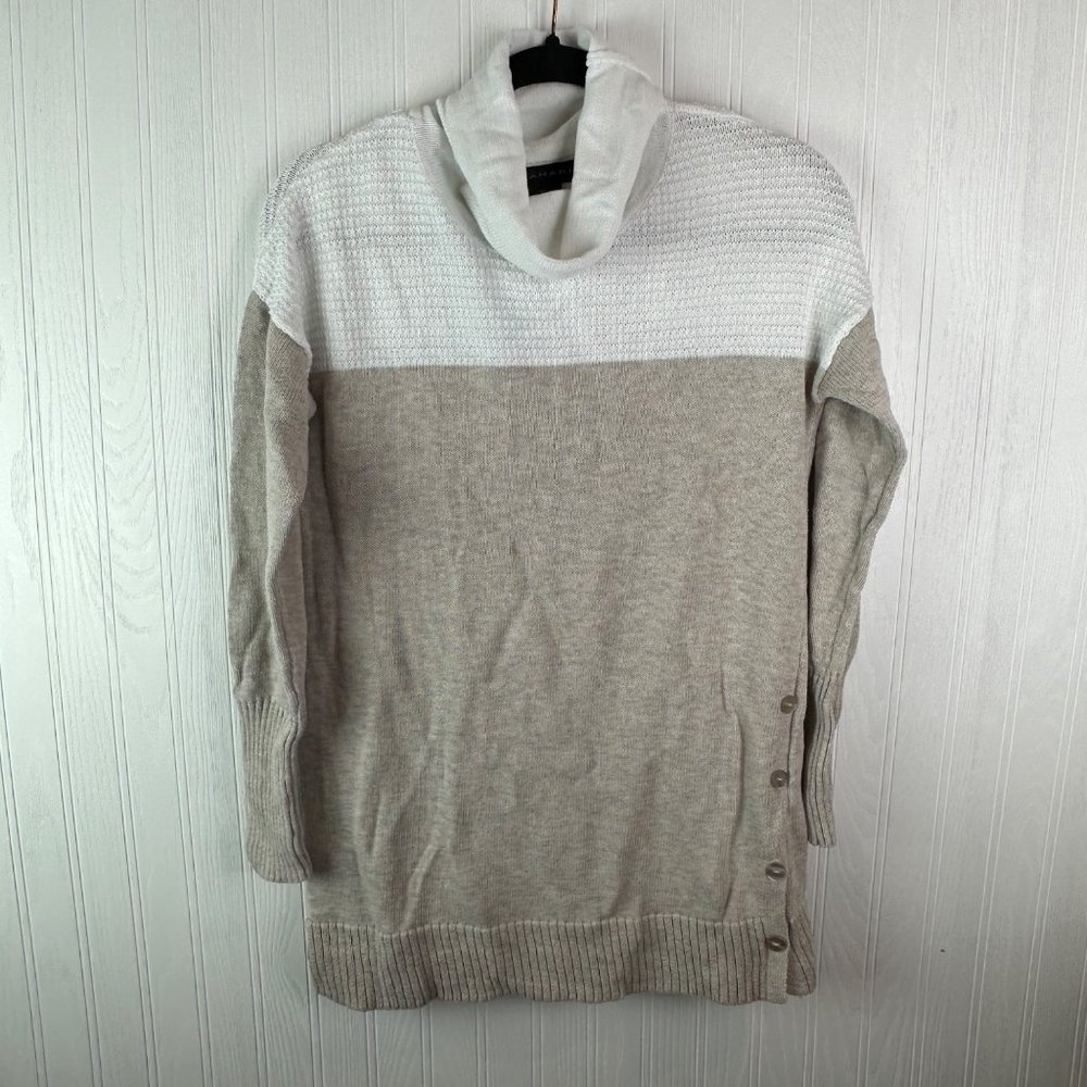 Tahari Women's Sweater White Tan Size small Cowl neck